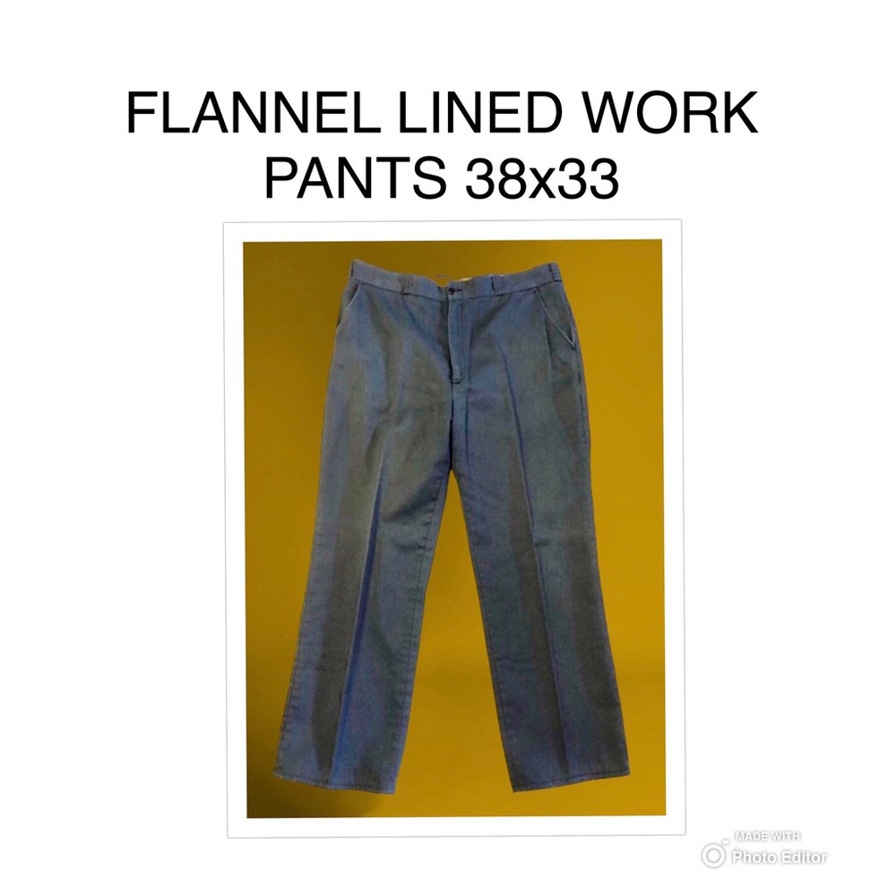 WORK PANTS FLANNEL LINED MENS SIZE 38x33 BLUE MADE IN USA COTTON BLEND